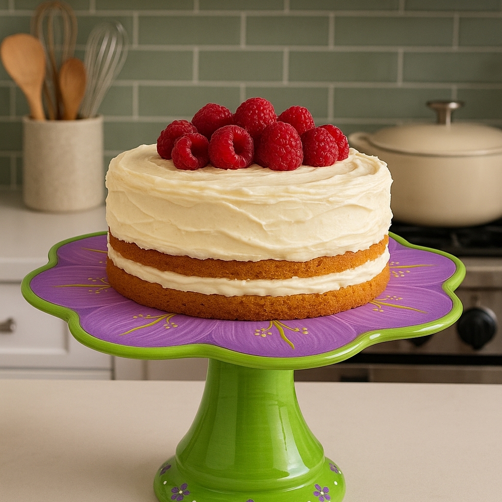 Hand-Painted Purple Floral Ceramic Cake Stand Pedestal Display Plate
